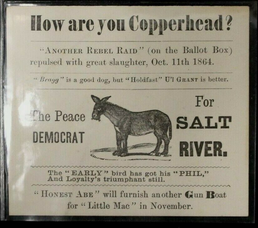 VERY RARE 1860s POLITICAL PROPAGANDA FOR COPPERHEAD PARTY-THE PEACE DEMOCRAT 