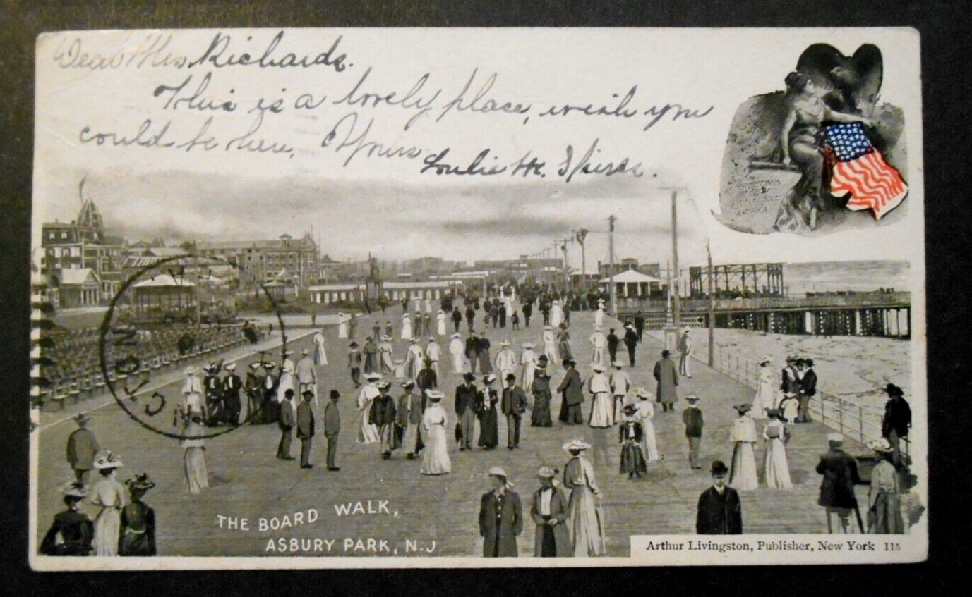 1905 The Board Walk Asbury Park New Jersey Arthur Livingston UDB Postcard