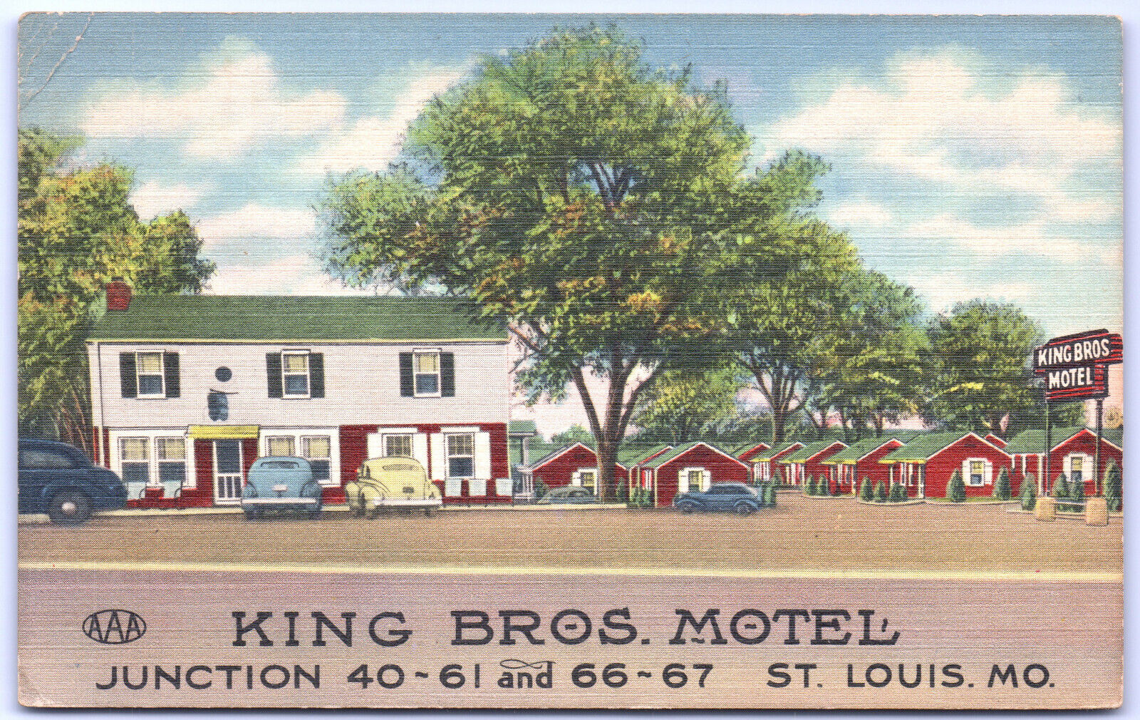 Postcard Missouri King Bros Motel St Louis c.1940s Cars Linen PST 1947 F9