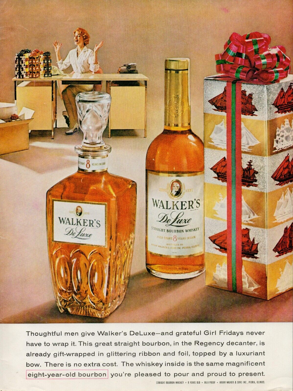 1959 Alcohol Whiskey Walkers Deluxe 1950s Vintage Print Ad De Luxe Decanter Gift