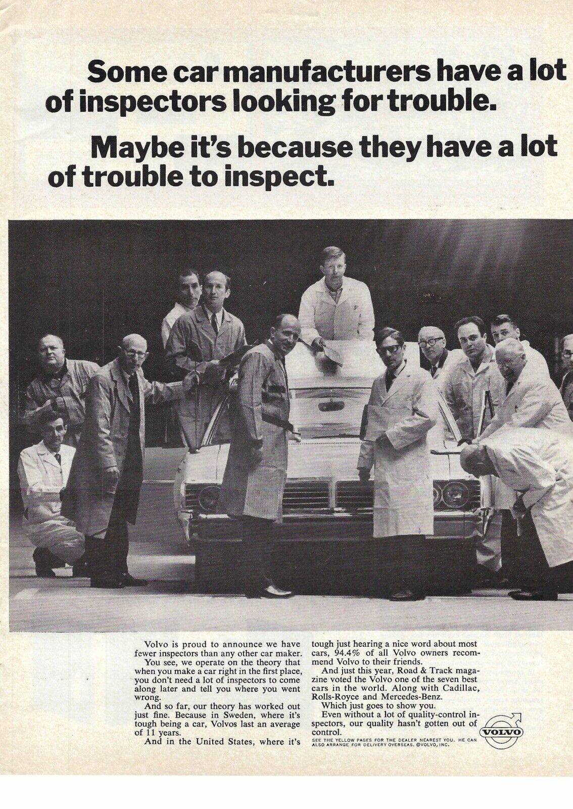 1967 Volvo Car Inspectors looking for Trouble Vintage Magazine Print Ad/Poster
