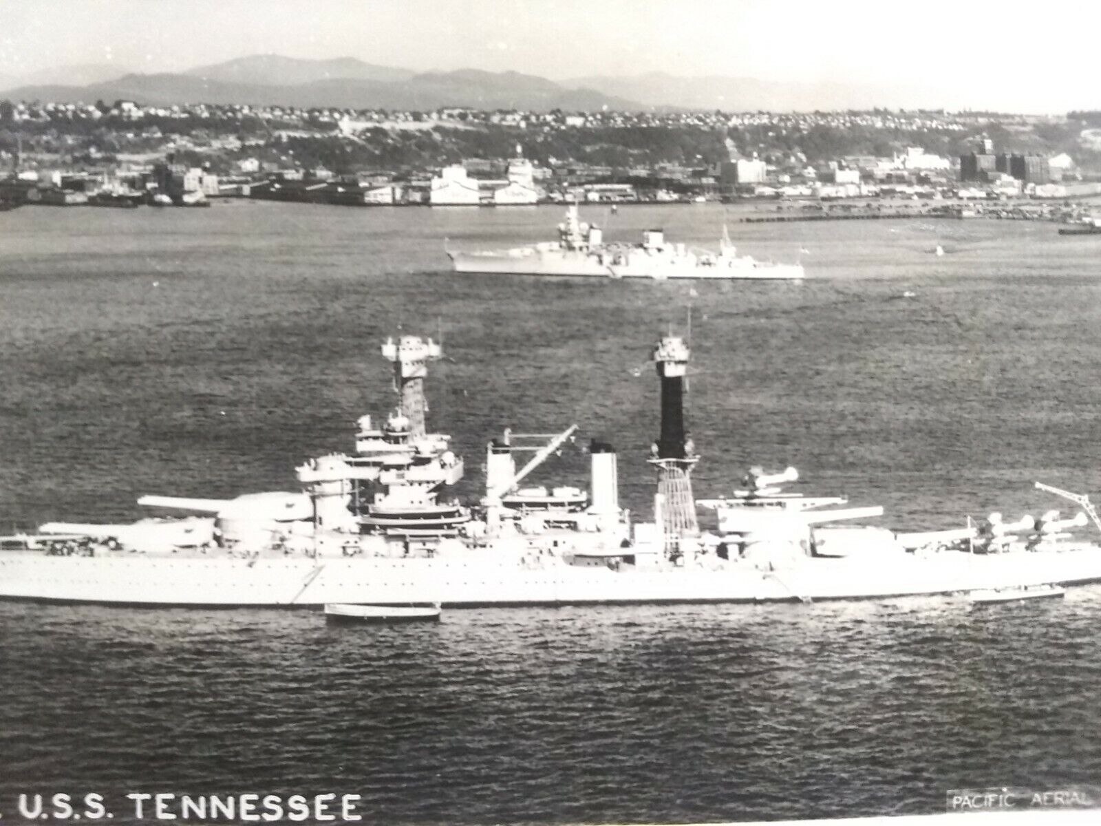 Vintage RPPC. U.S.S. Tennessee. Pacific Aerial Surveys Inc. military ship. 