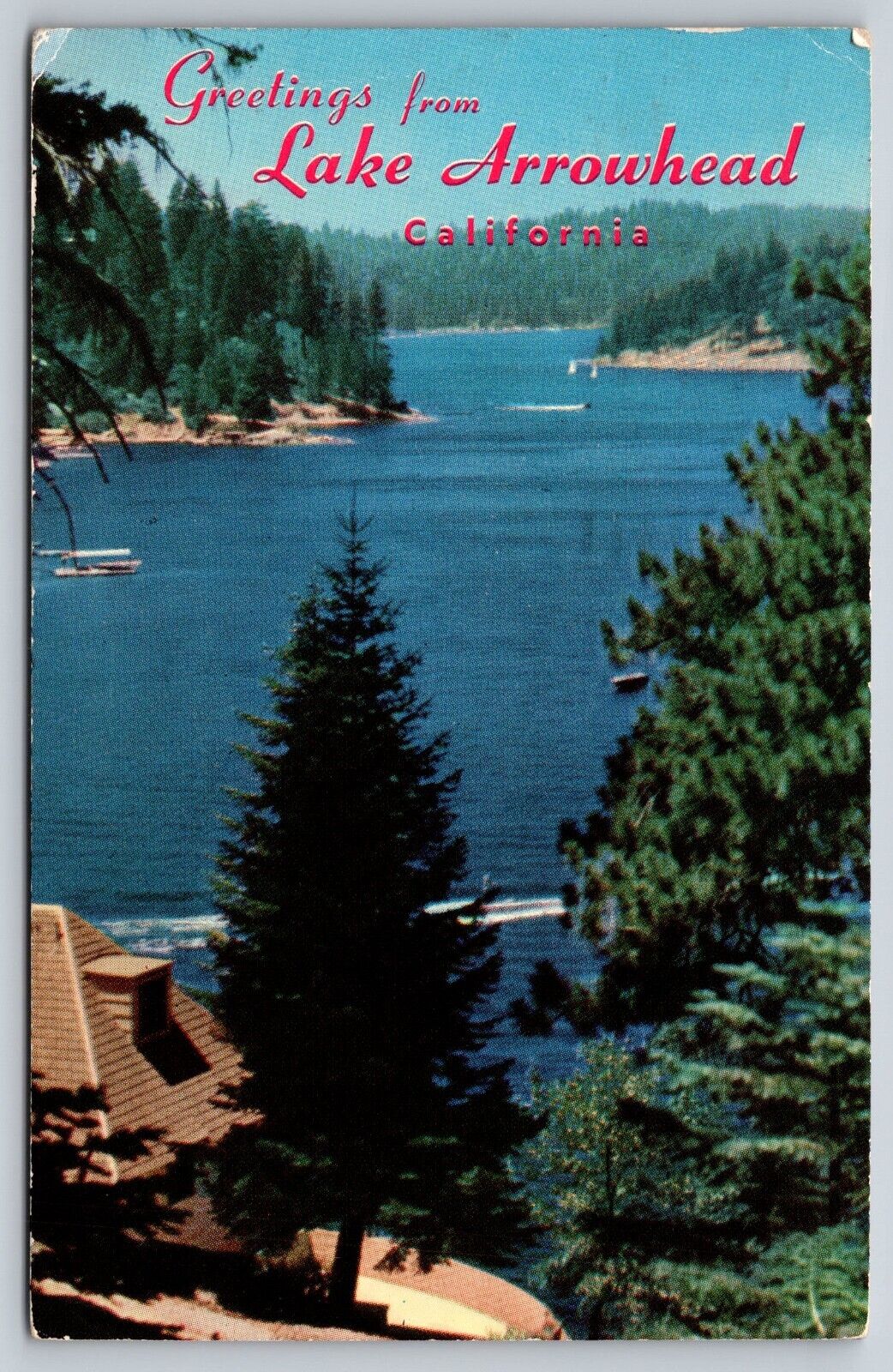 Postcard California Lake Arrowhead Greetings San Bernardino Mountains c1956 9T