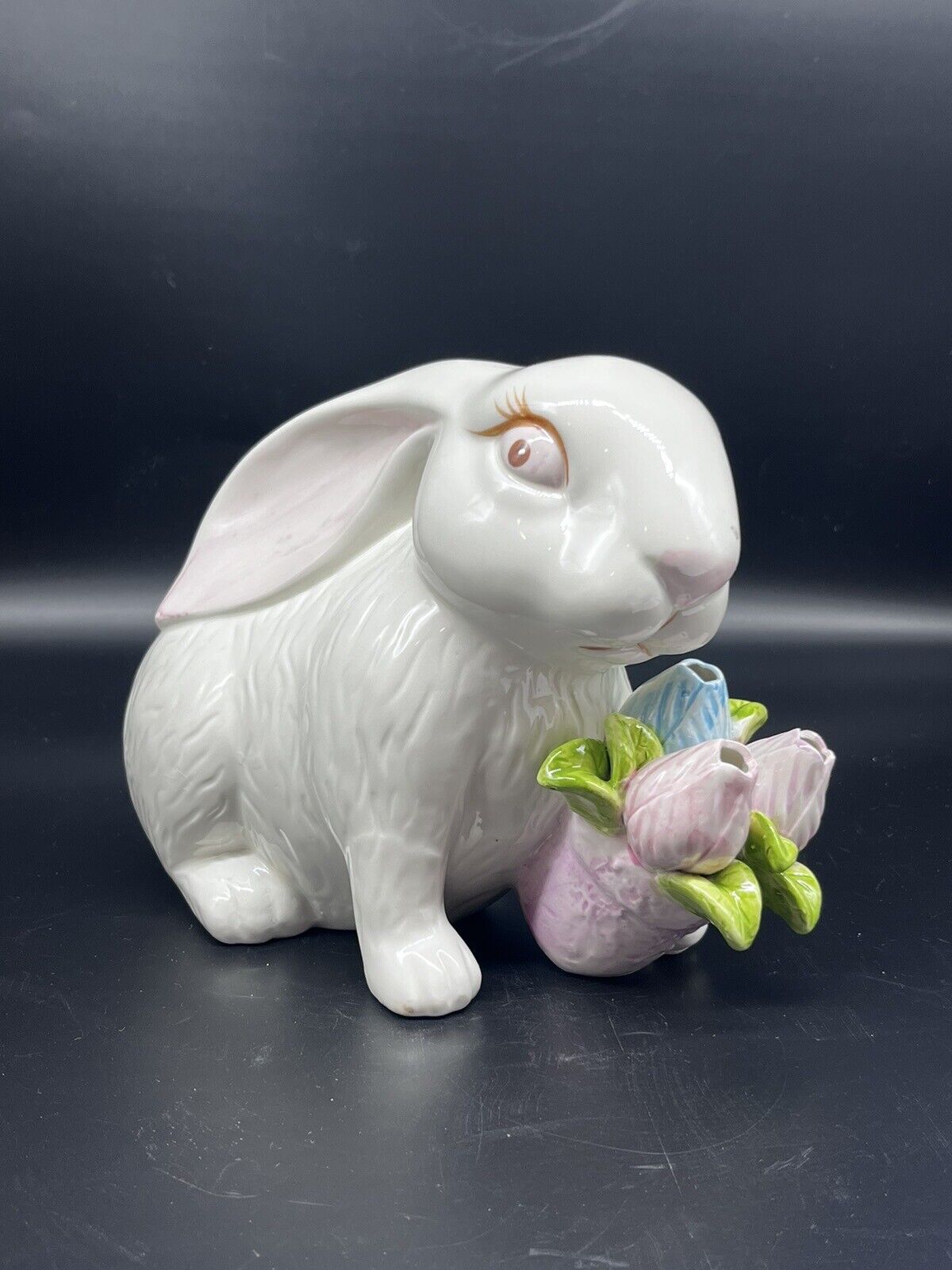 Easter Celebration White Bunny Rabbit With Basket Of Tulips