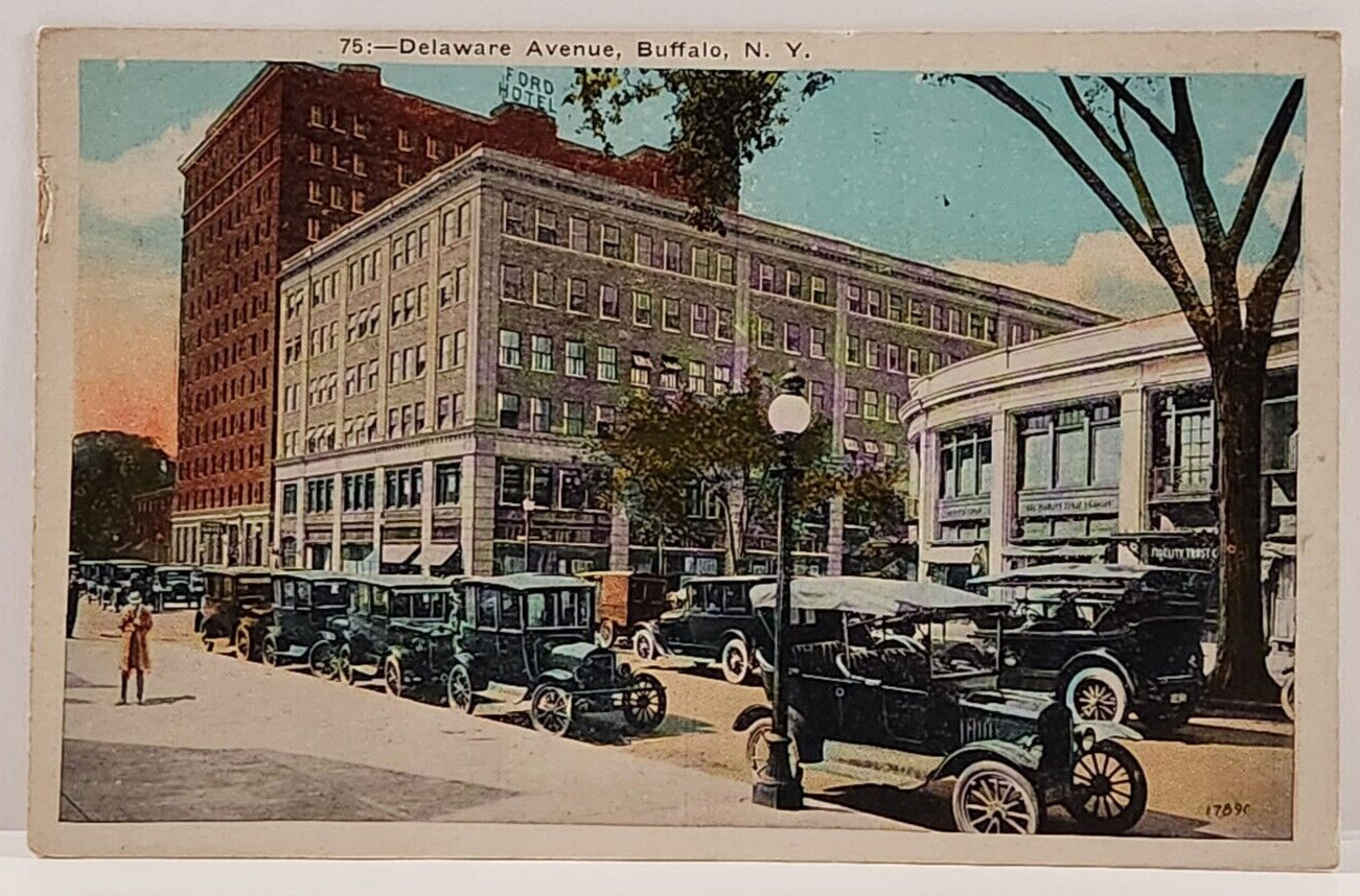 Postcard Delaware Avenue, Buffalo, N.Y.  1920\'s Cars Vintage