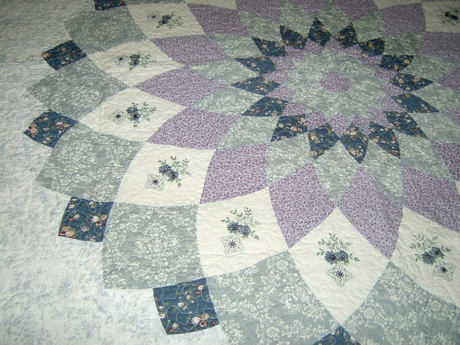 King/Queen Cotton Purple+Sage Patchwork Quilt + Shams 97x110