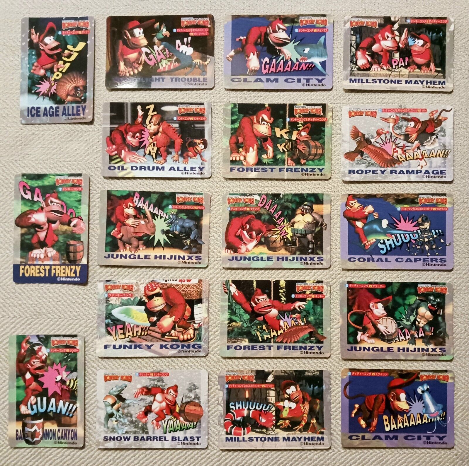 Super Donkey Kong Country BANPRESTO Card TCG Japanese 1995 Nintendo 18 Card Lot