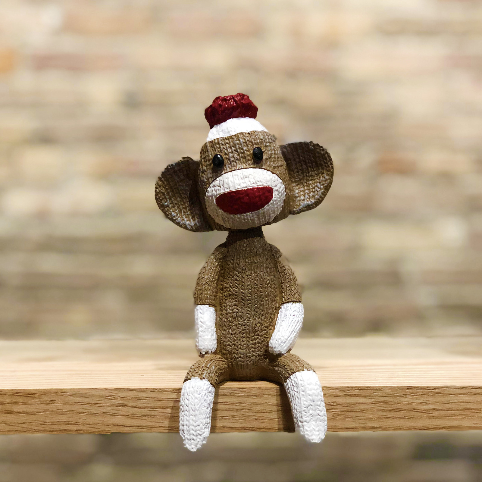 Sock Monkey Sitting Bobblehead - Sits on Shelf, Desk, Table - Brand New