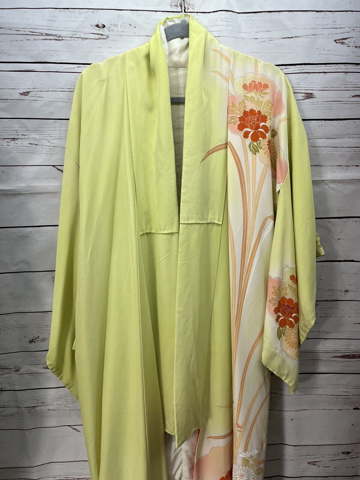 Vintage Silk Kimono Floral Painted Design Yellow Orange Lovely