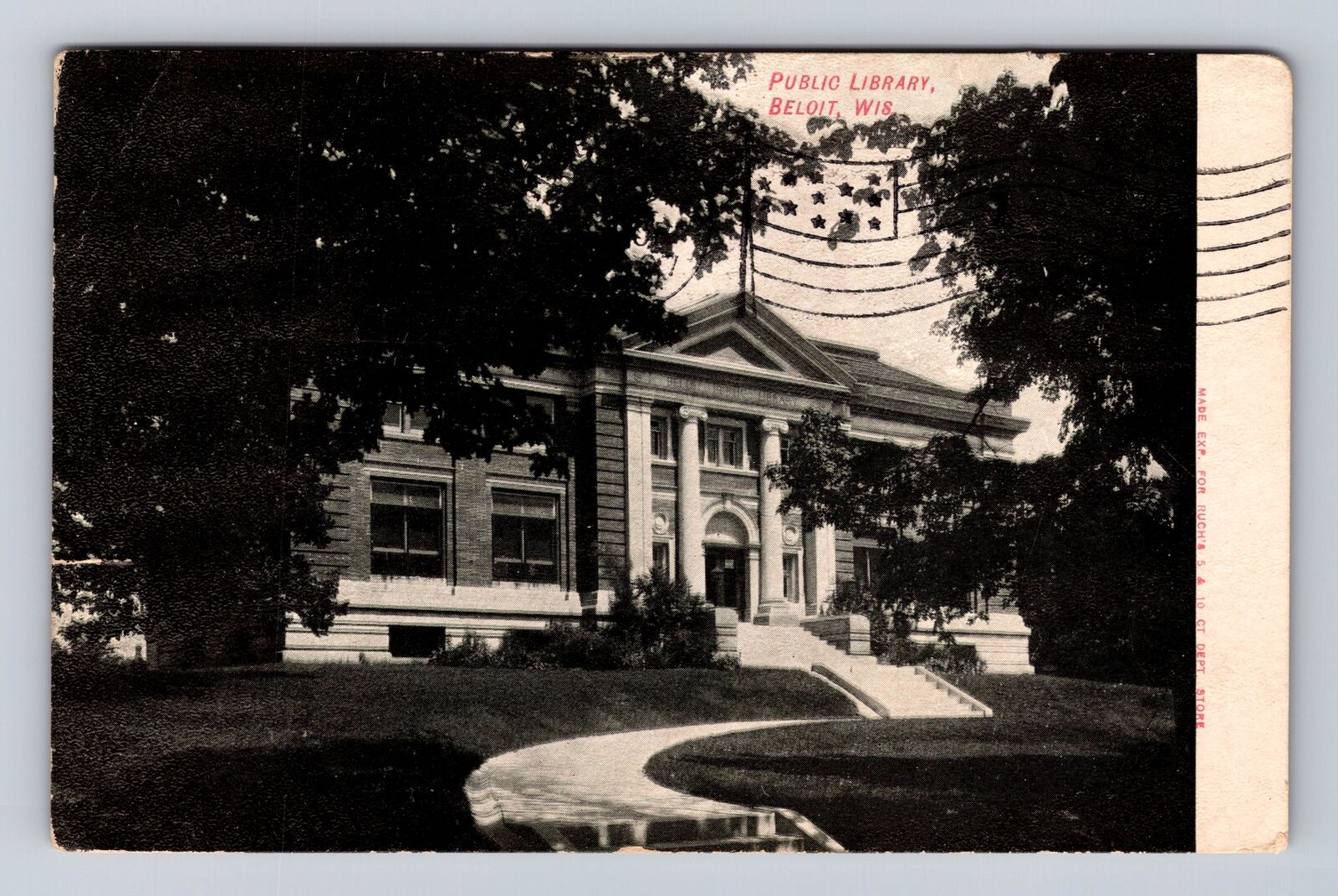 Beloit WI-Wisconsin, Public Library, Antique, Vintage c1907 Souvenir Postcard