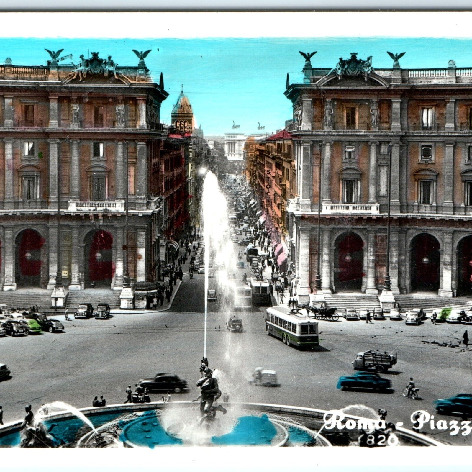 c1950s Rome, Italy Colored RPPC Piazza della Repubblica Panorama Real Photo A115