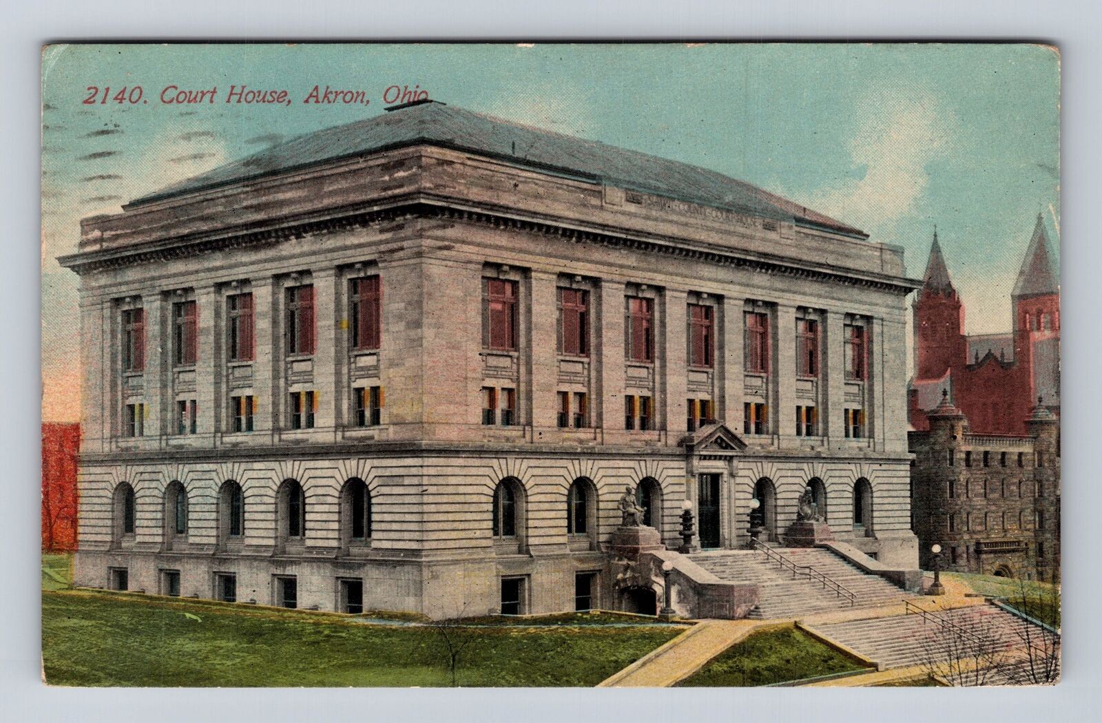 Akron OH-Ohio, Historic 1908 Court House, Antique Vintage c1915 Postcard