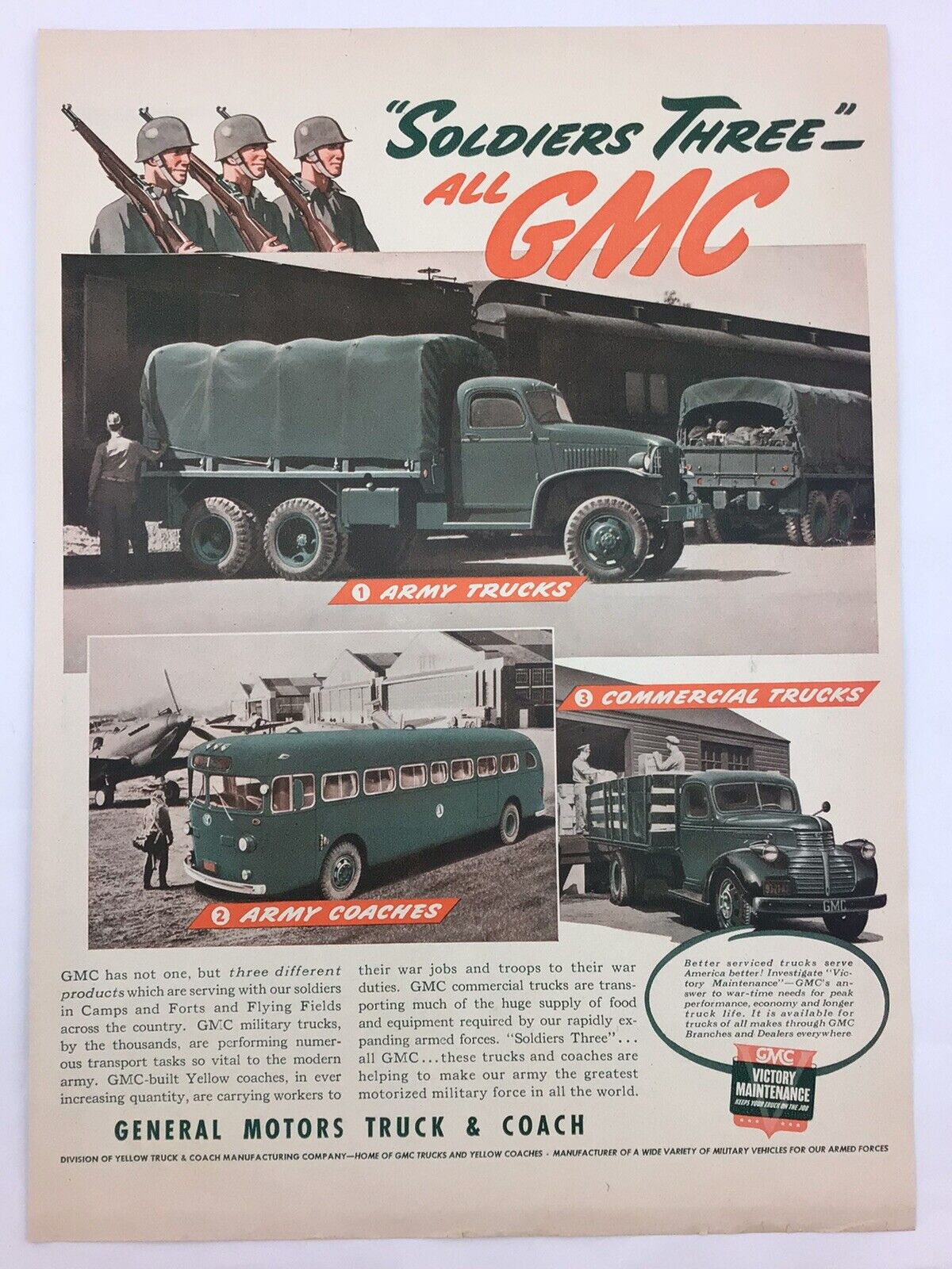 General Motors Truck Coach Army WWII 1942 Vintage Ad GM Magazine Print