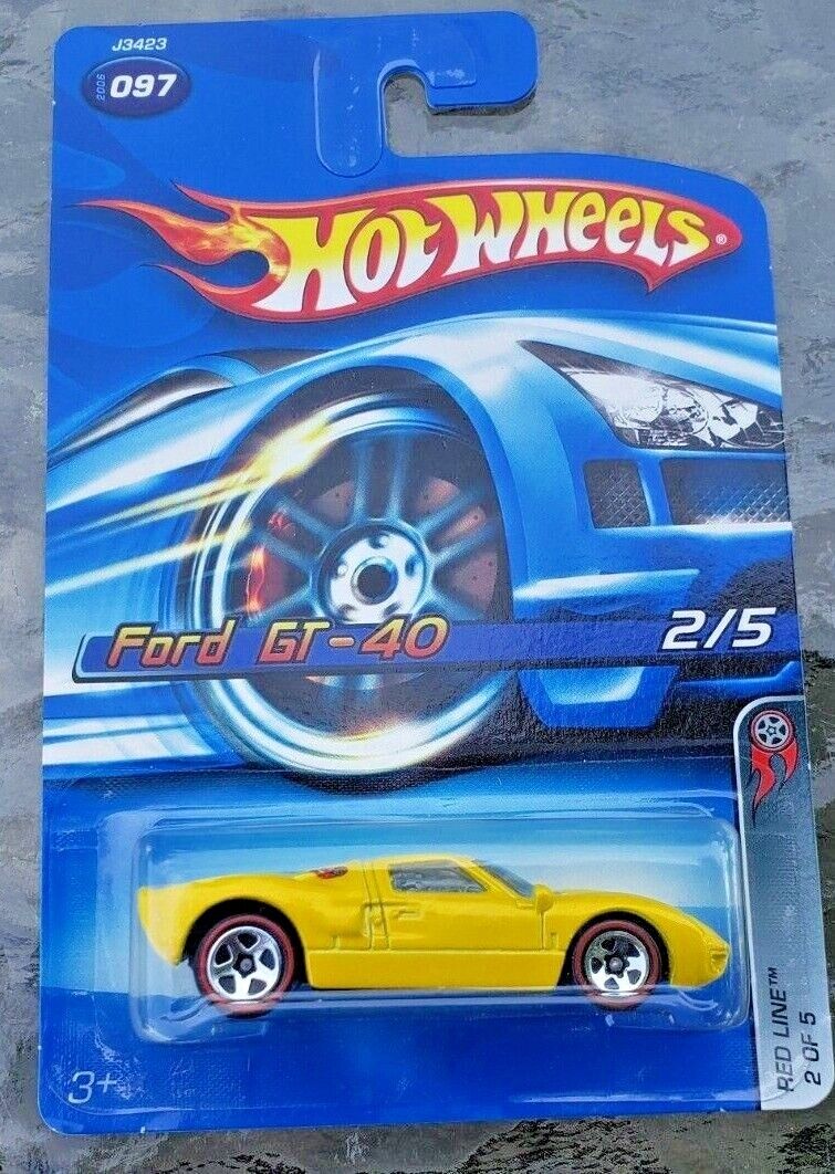 2006 Hot Wheels #97 Red Line 2/5 FORD GT-40 Yellow w/Red Line Chrome 5Sp