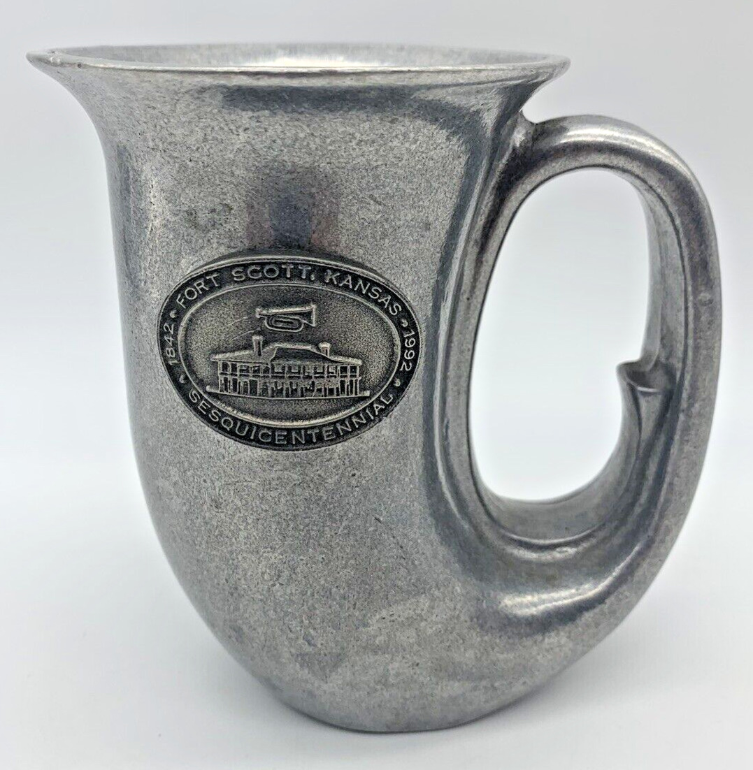 Vintage Pewter Horn Drinking Mug Stein Fort Scott Kansas Sesquicentennial 1992