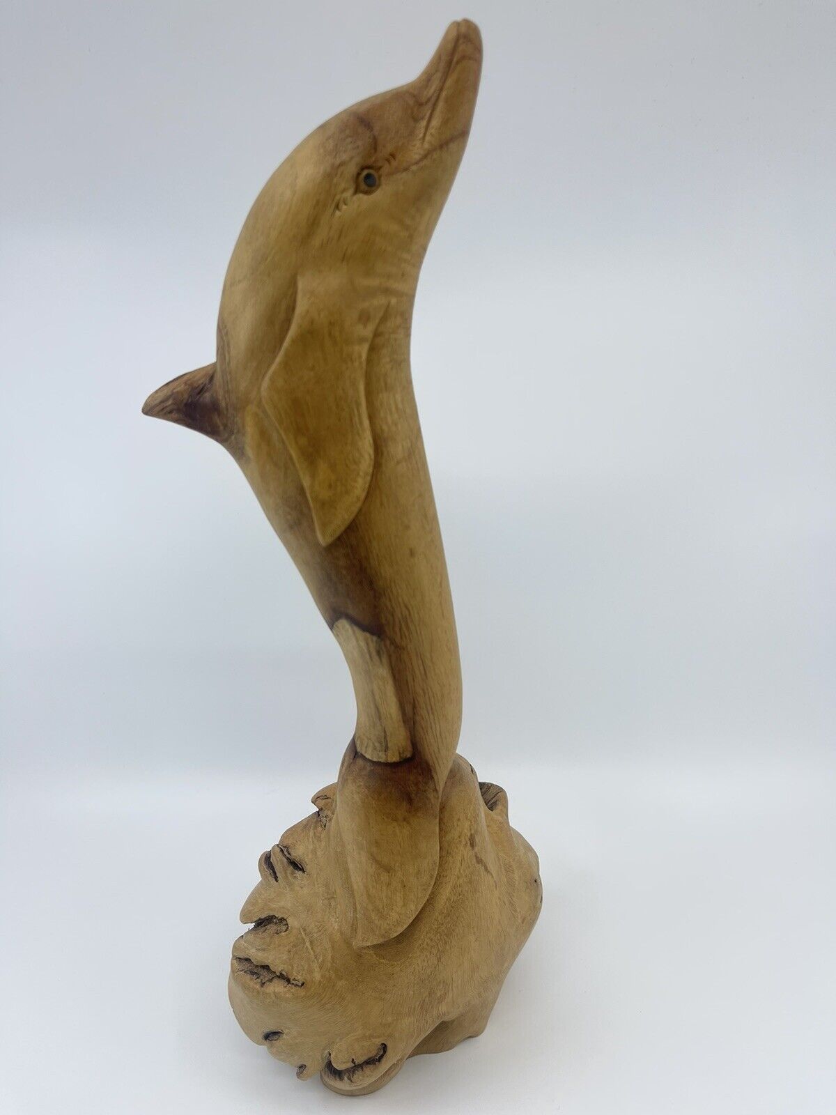 Vintage Jumping dolphin Hand Carved Natural Wood Statue Home Decor