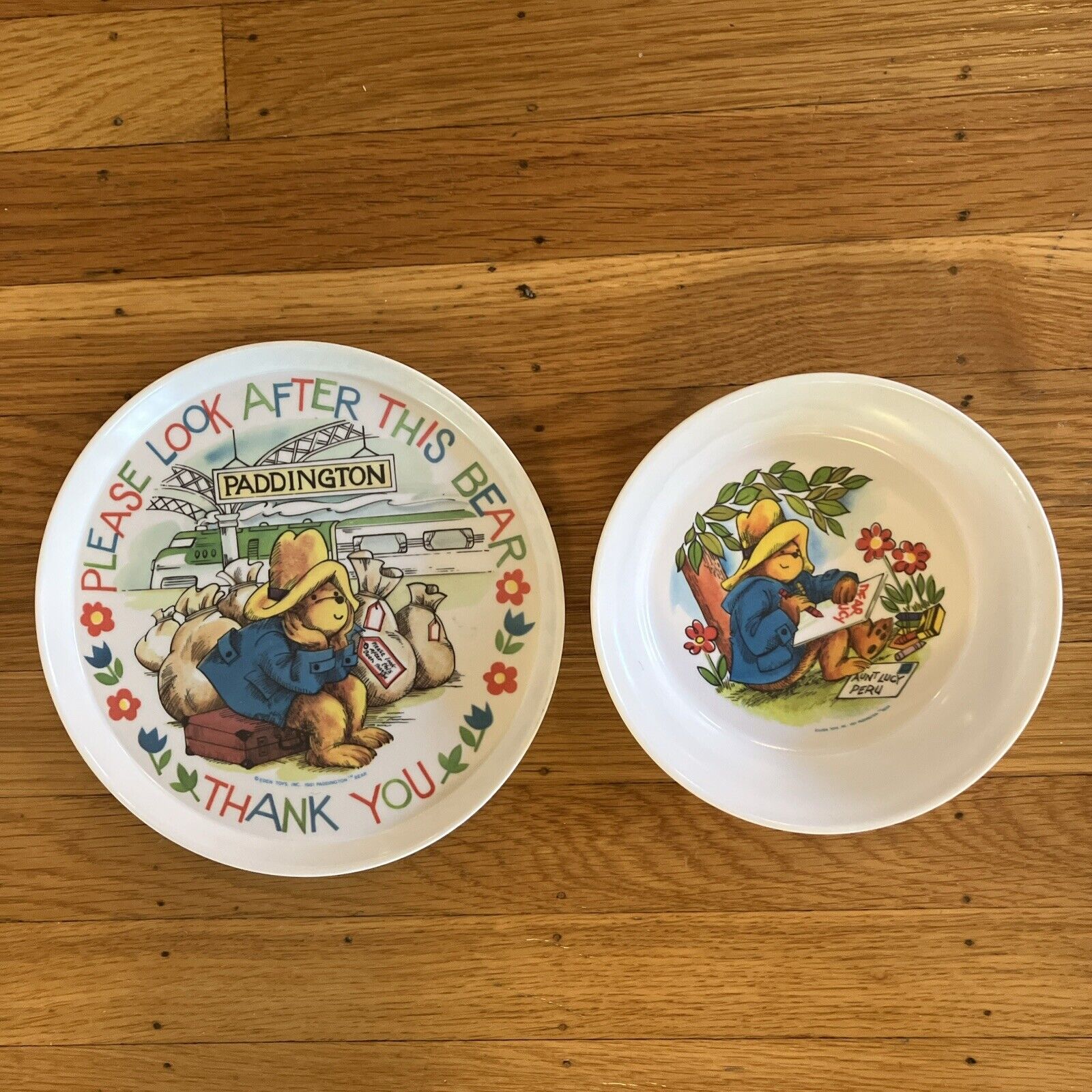 Vintage 1981 Paddington Bear Kids Plate Bowl Set SiLite Plastic Eden Toys Inc