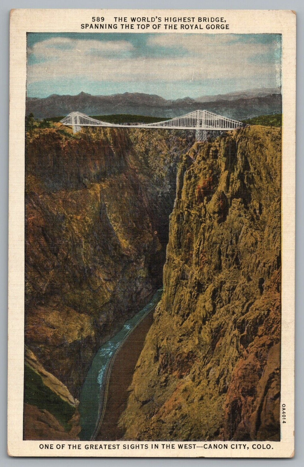 Postcard World\'s Highest Bridge, Royal Gorge, Canon City, Colorado 