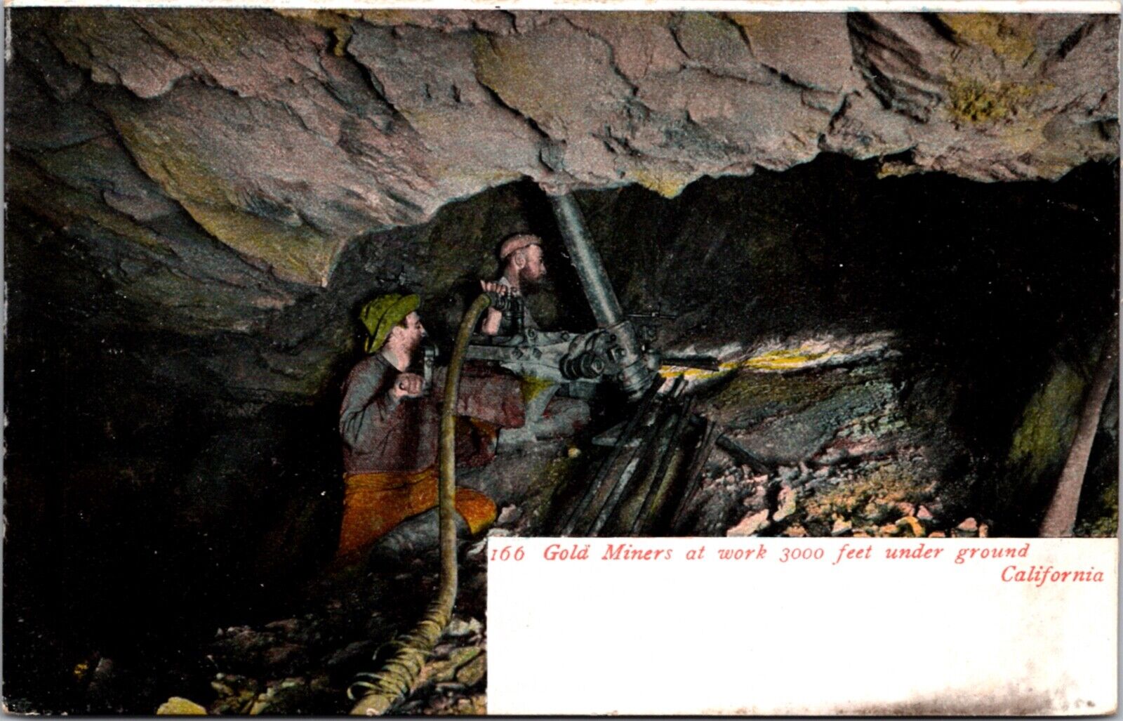 Postcard Gold Miners at Work 3000 Feet Under Ground in California