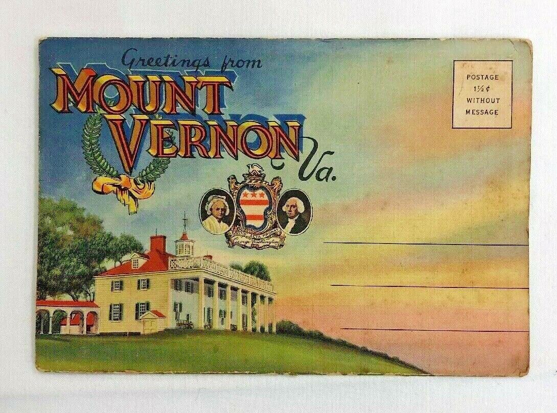 Mount Vernon Virginia Vintage Color Postcard Folder Souvenir Booklet Unused