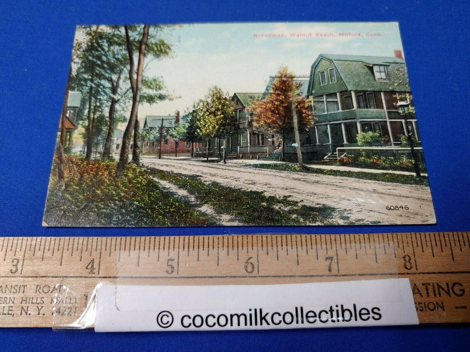 Postcard 1915 Broadway Walnut Beach Milford Connecticut Dirt Road Homes Trees