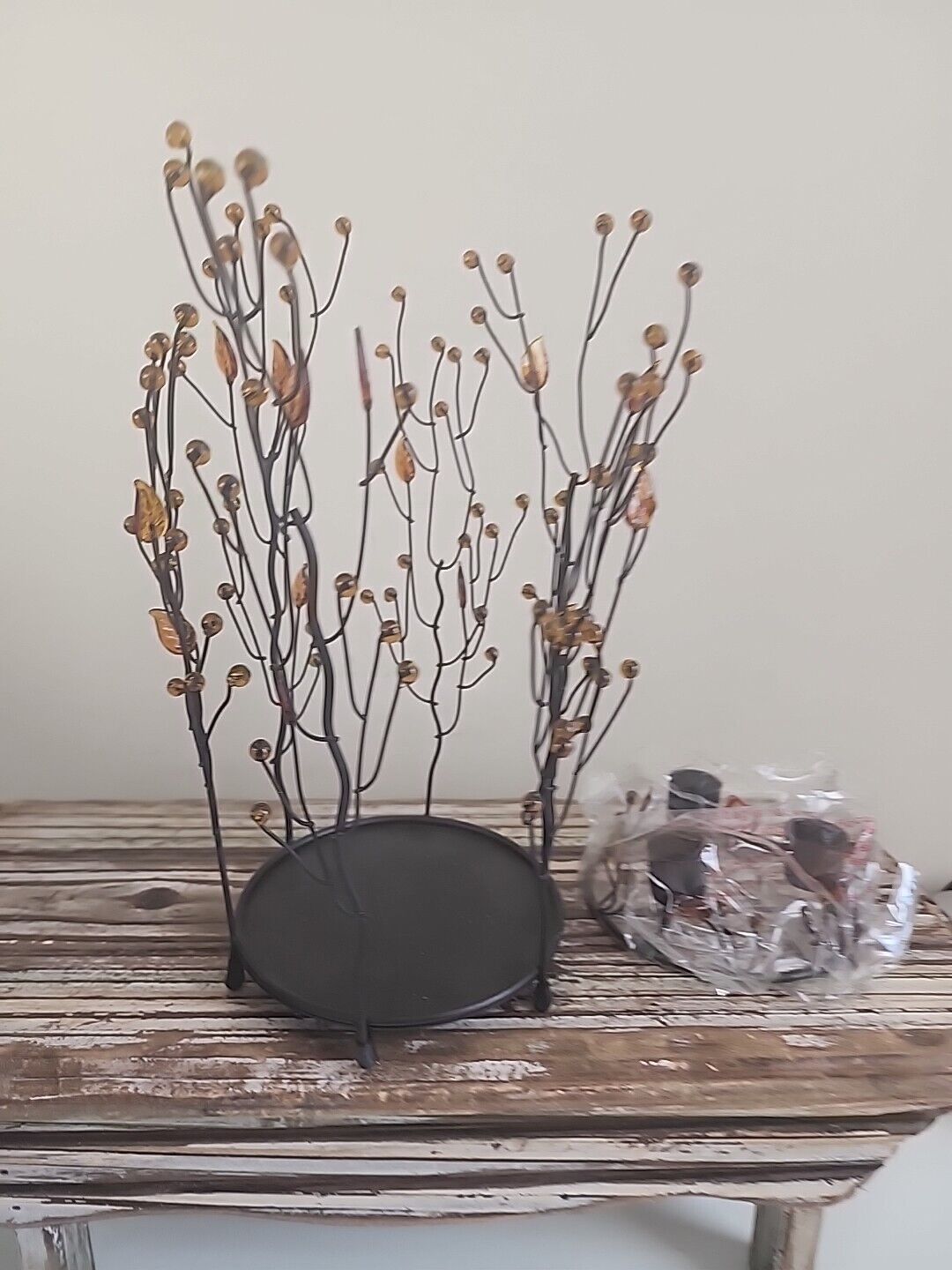 PartyLite Twig and Leaf Candle Holder Taper Pillar Holder Amber Leaves Retired