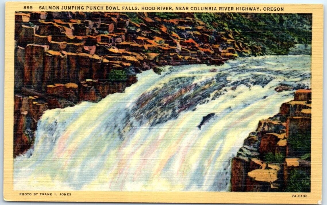 Postcard - Salmon Jumping Punch Bowl Falls, Hood River - Oregon
