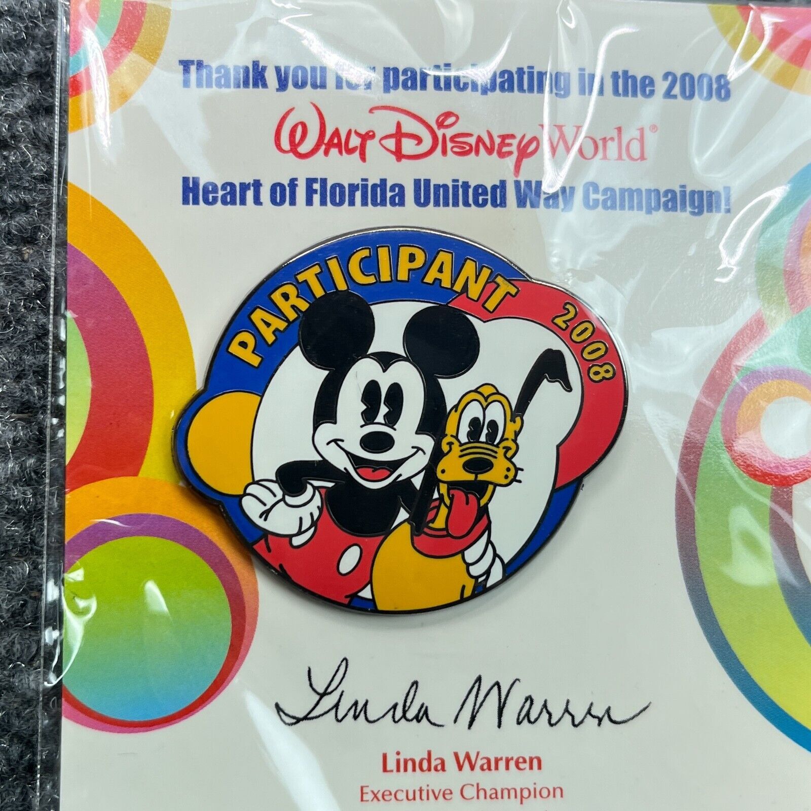 Disney Mickey Mouse Heart of Florida United 2008 Employee Participant Pin