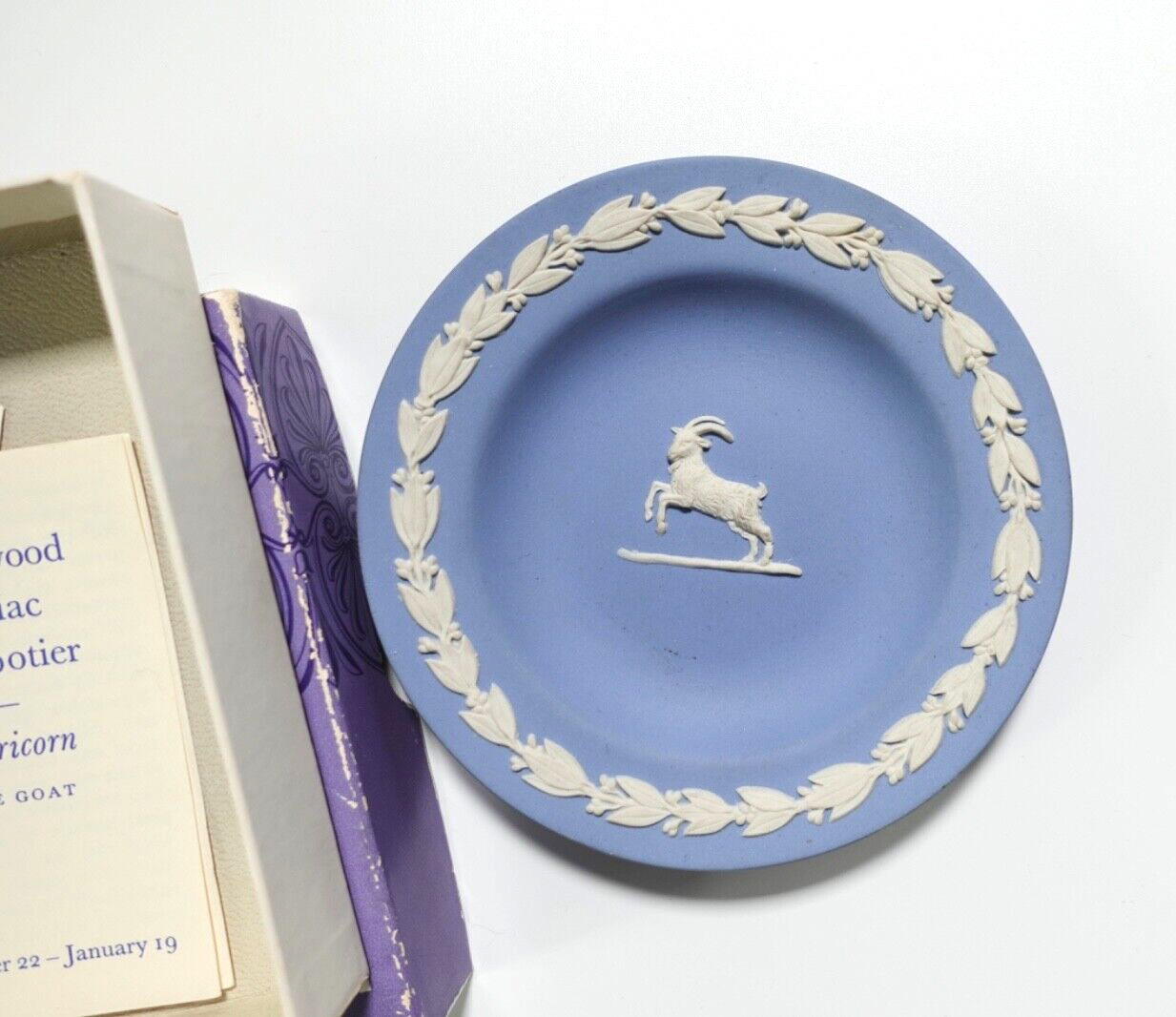 Wedgwood Blue Jasperware Capricorn Zodiac Sign UK Trinket Dish Plate With Box