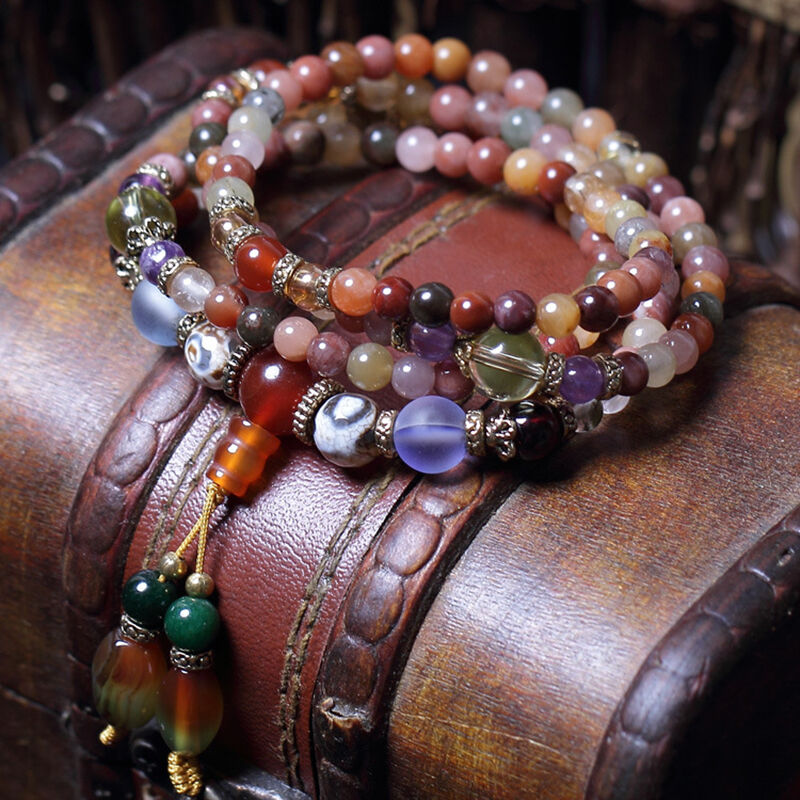 Natural Colorful Crystal Quartz Beads Buddhist Prayer Mala Bracelet 2020
