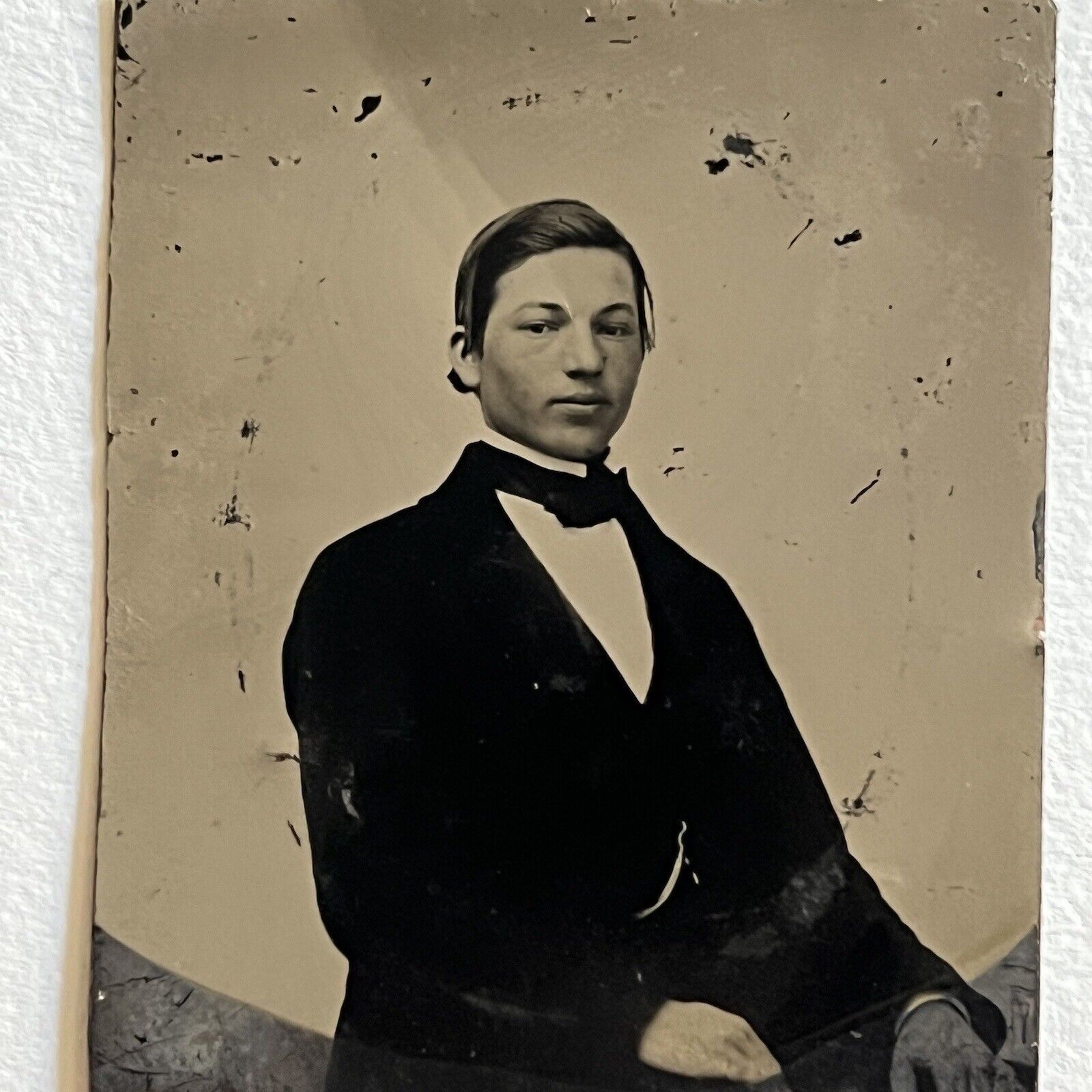 Antique Tintype Photograph Very Handsome Young Dapper Man Suit & Tie