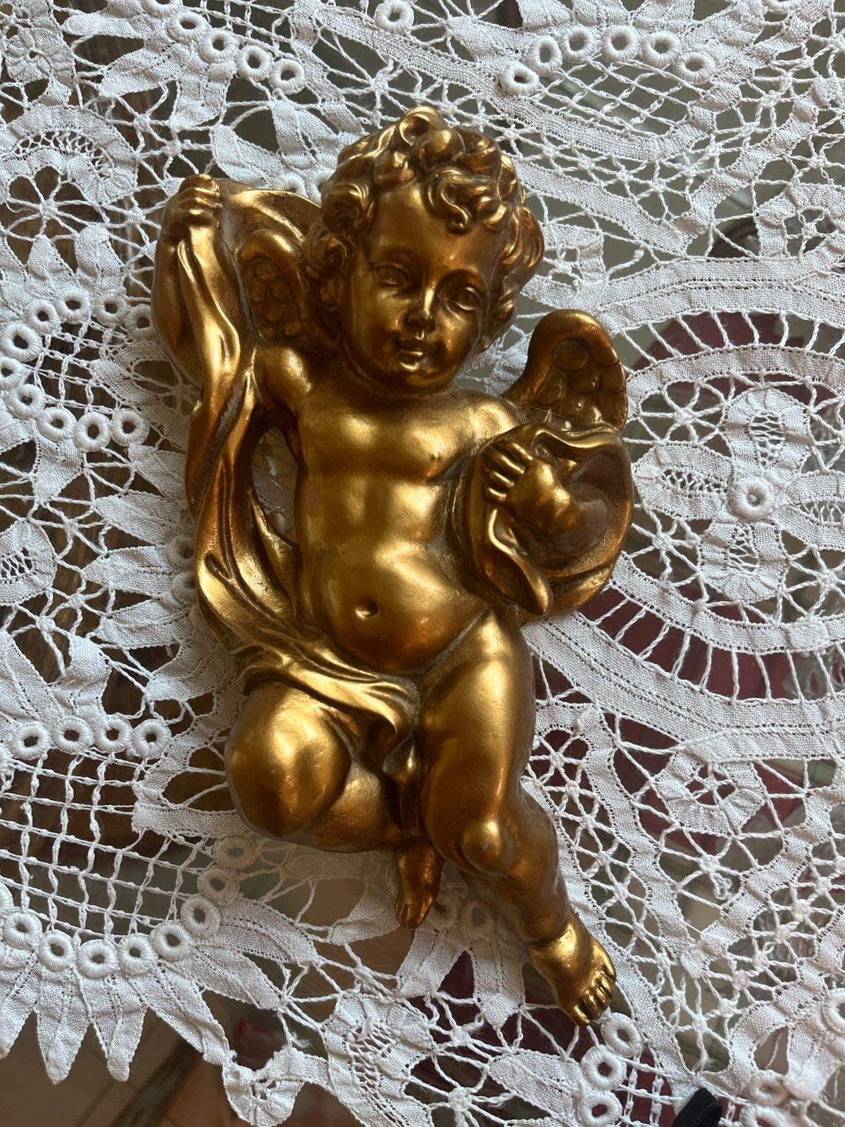 Vintage Wall Mount Gold Cherub Angel Child Figurine Sculpture 9\