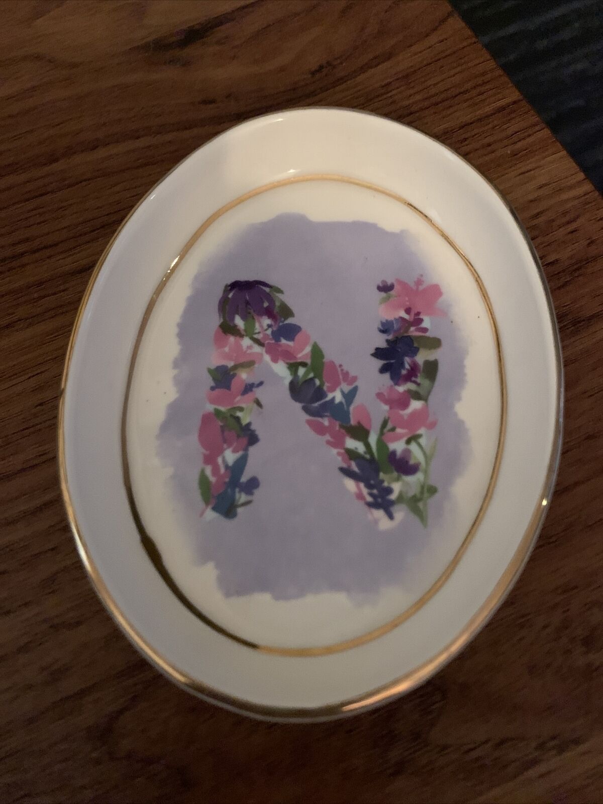 Anthropologie Kiana Mosley Trinket Dish Monogram ‘N’ Flowers