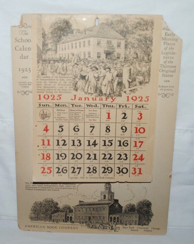 1925 THE SCHOOL CALENDAR, American Book Company, Early Meeting Places / Colonies
