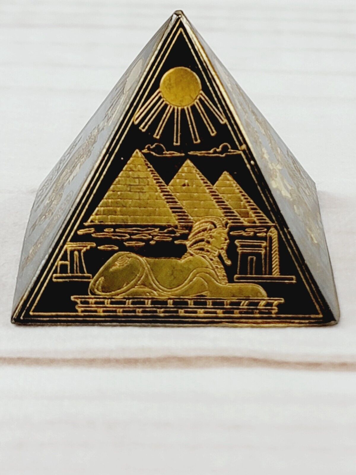 Vintage Egyptian Metal Pyramid ~ Etched Brass Bronze Copper Ancient Egypt