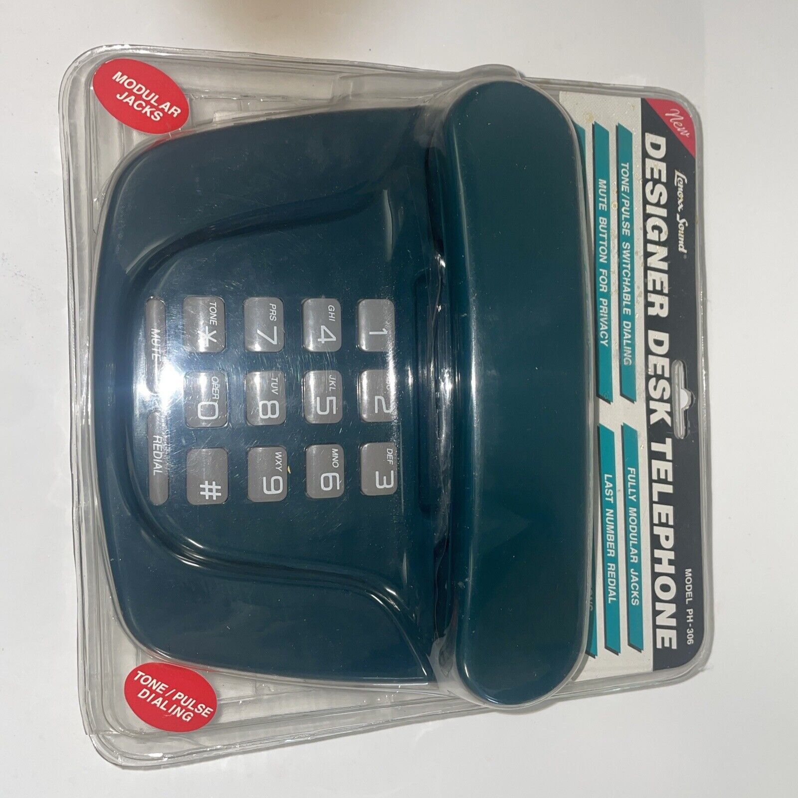 Vintage 1990\'s Lenoxx Sound Designer Desk Telephone PH-306 New Sealed Dark Green