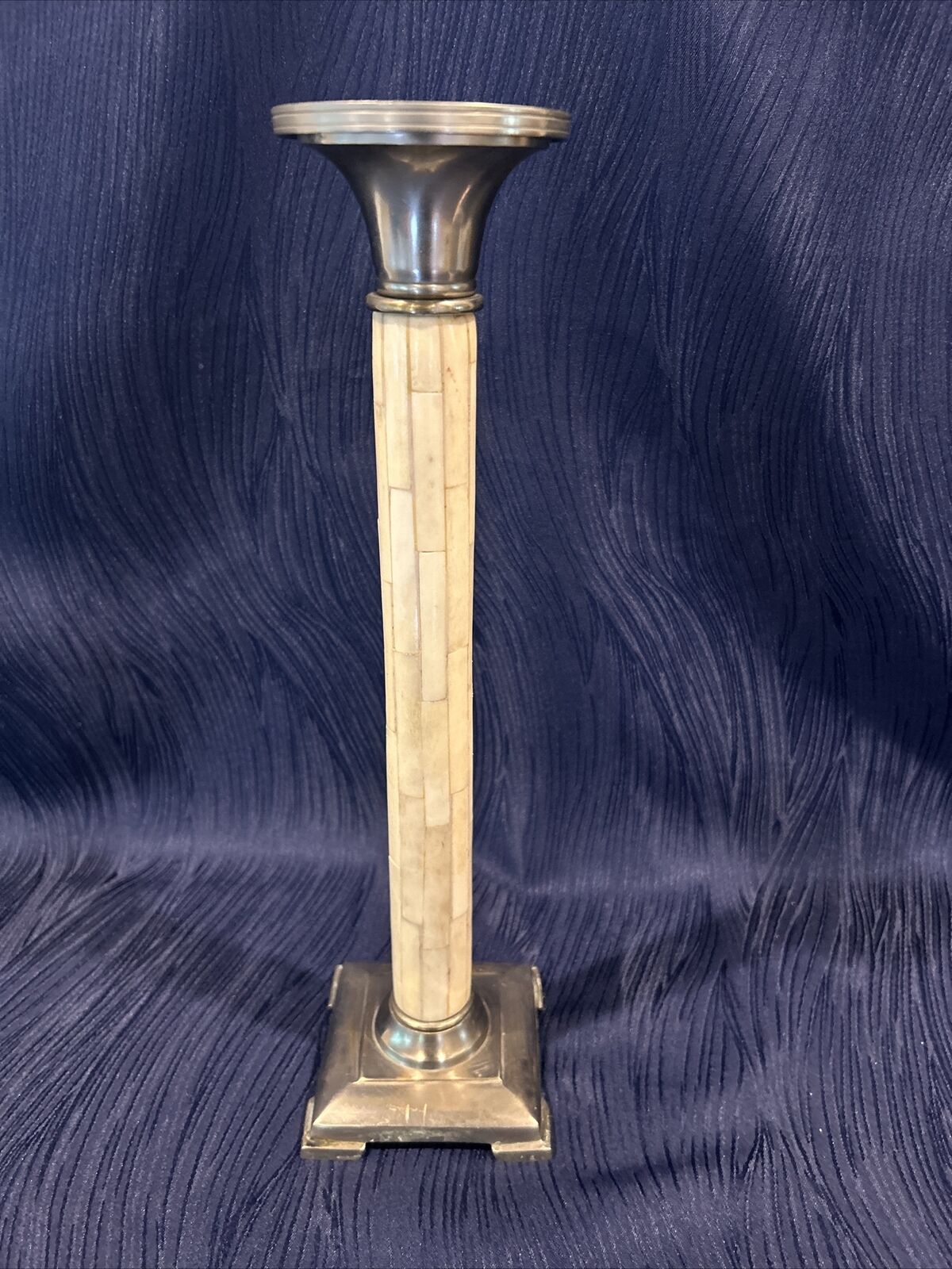 VTG Tall Candlestick w/ Natural Shell Shaft/Metal Base & Top/Made in INDIA ~