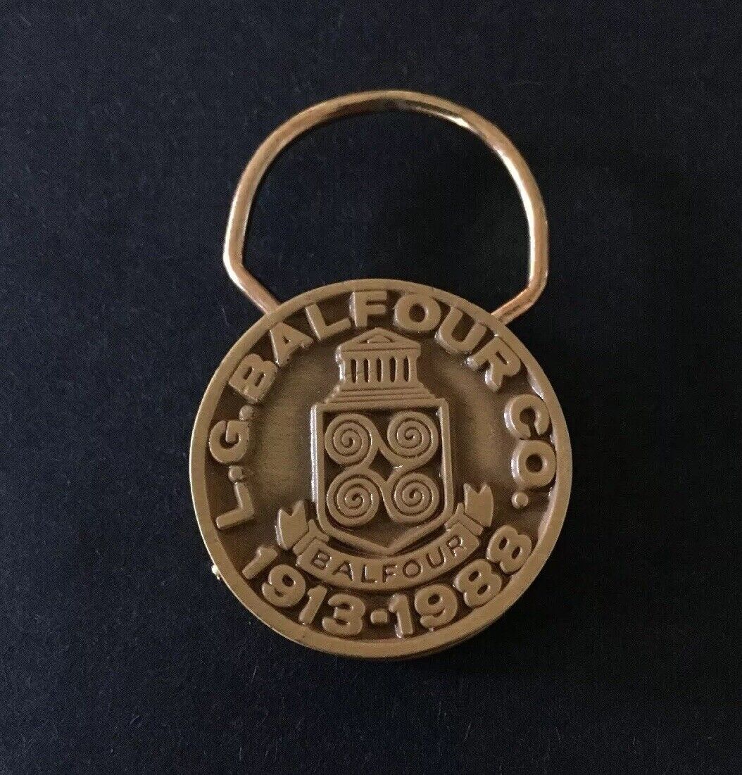 Vintage Keychain L.G. BALFOUR CO. Key Ring Brass Fob 75th Anniversary 1913-1988