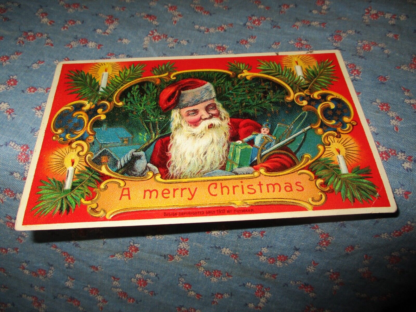 Old Postcard 1916 Arcadia Wis A Merry Christmas Santa Claus Beautiful Card