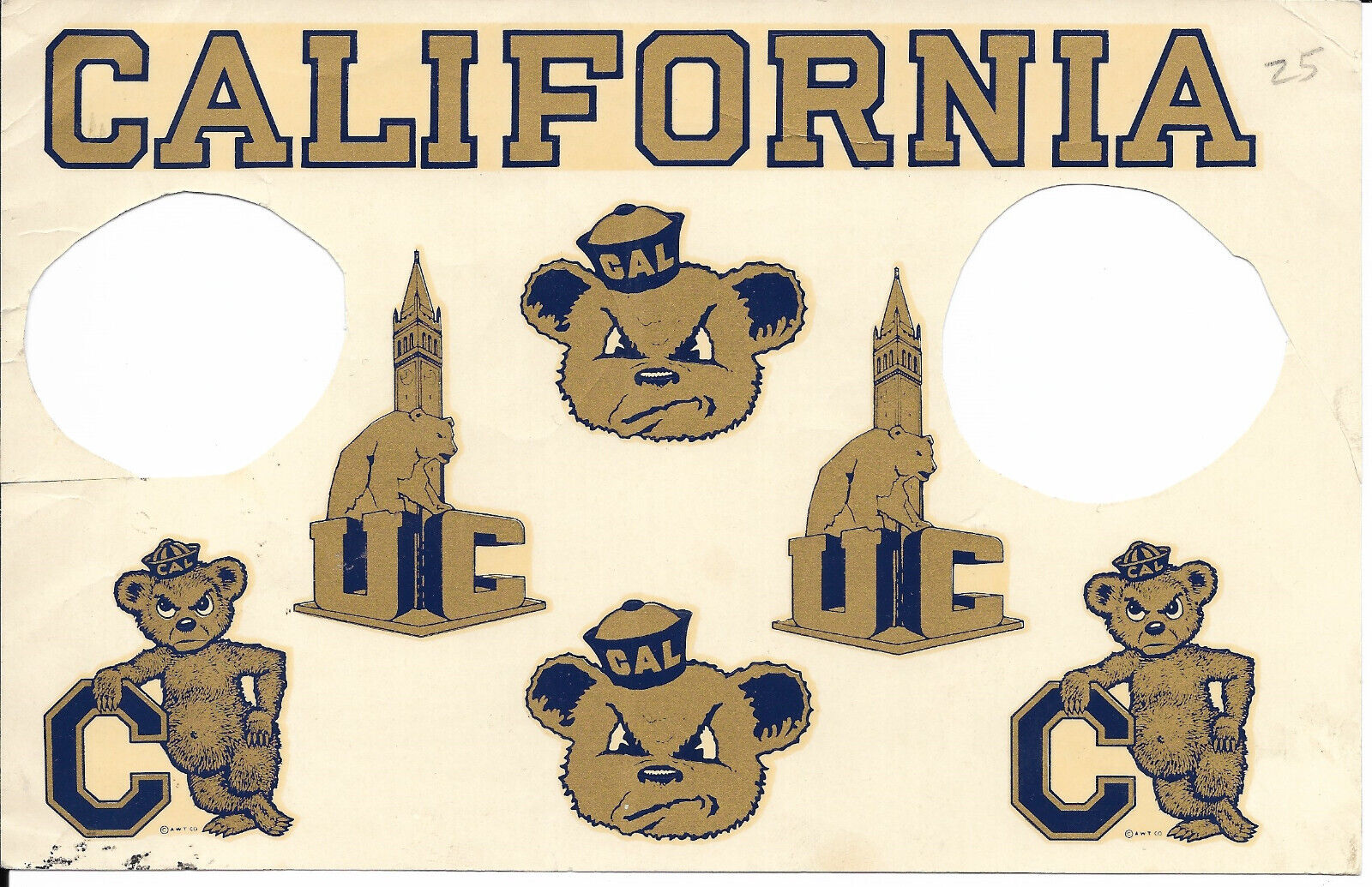 UC BERKELEY / CALIFORNIA ~ Vintage 1940s Decals, Cal Oski the Bear, etc.  FUN
