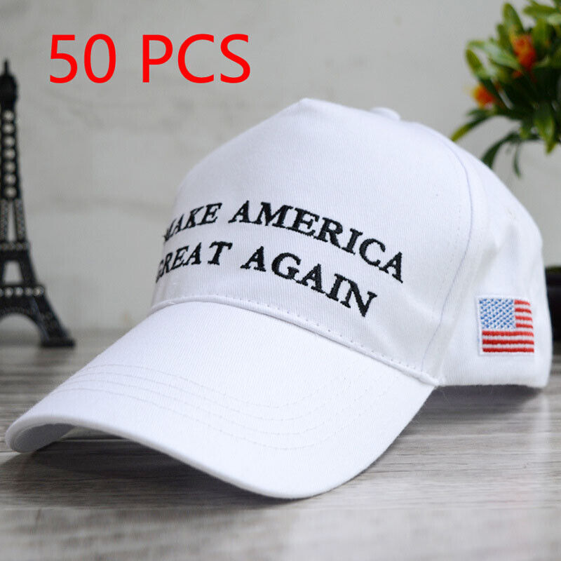 50 PCS White Hat Cap Wholesale Make America Great Again President Donald Trump