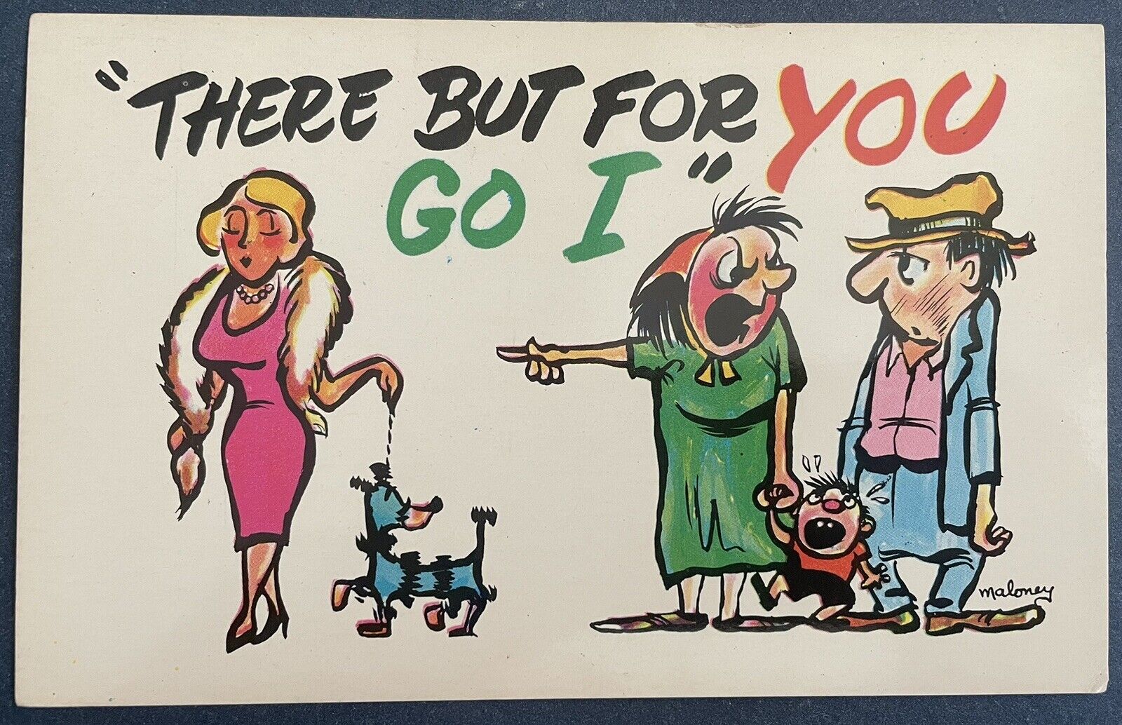 Vintage Humor Postcard Angry Wife Family Dog Pretty Girl There But For You Go I