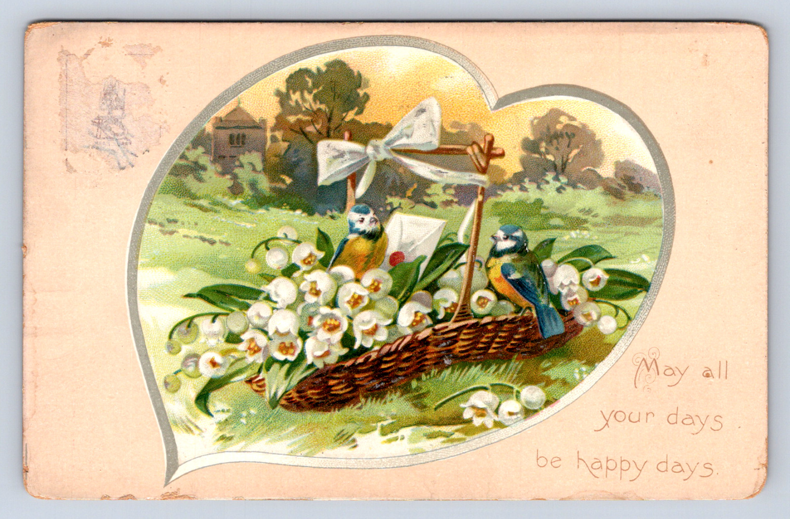 Vintage Postcard Happy Days Birds Flower Basket Pittsburgh 1909