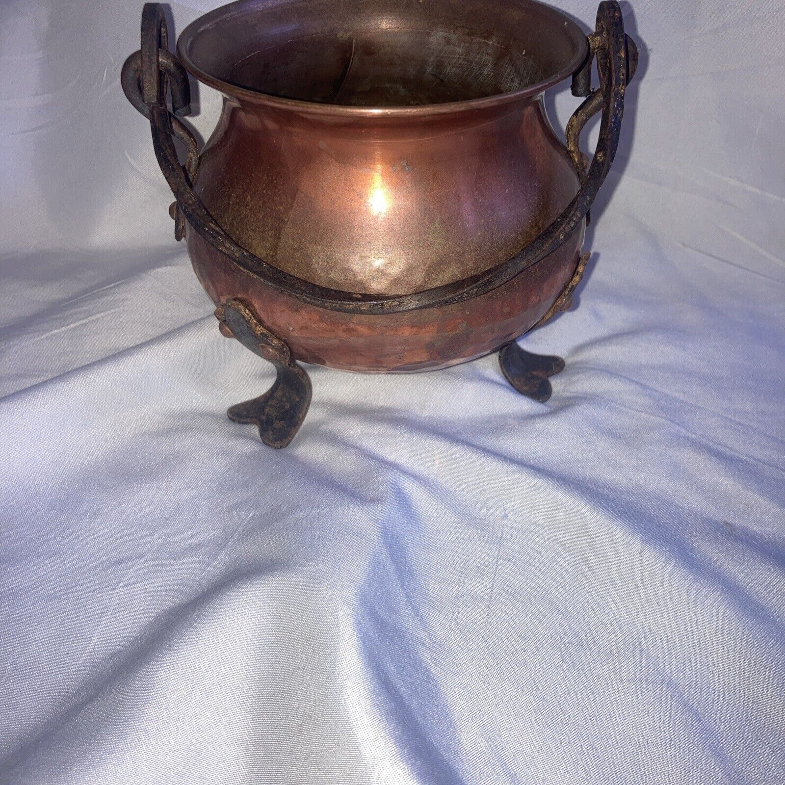 Vintage GEKRO Hammered Copper 5 Inch Kettle Cauldron Wrought Iron Handle Germany
