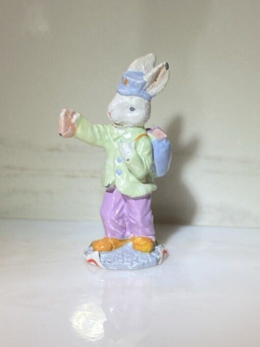 Vintage Enesco Tulip Towne Easter Village 1989 White Bunny Rabbit  Mailman
