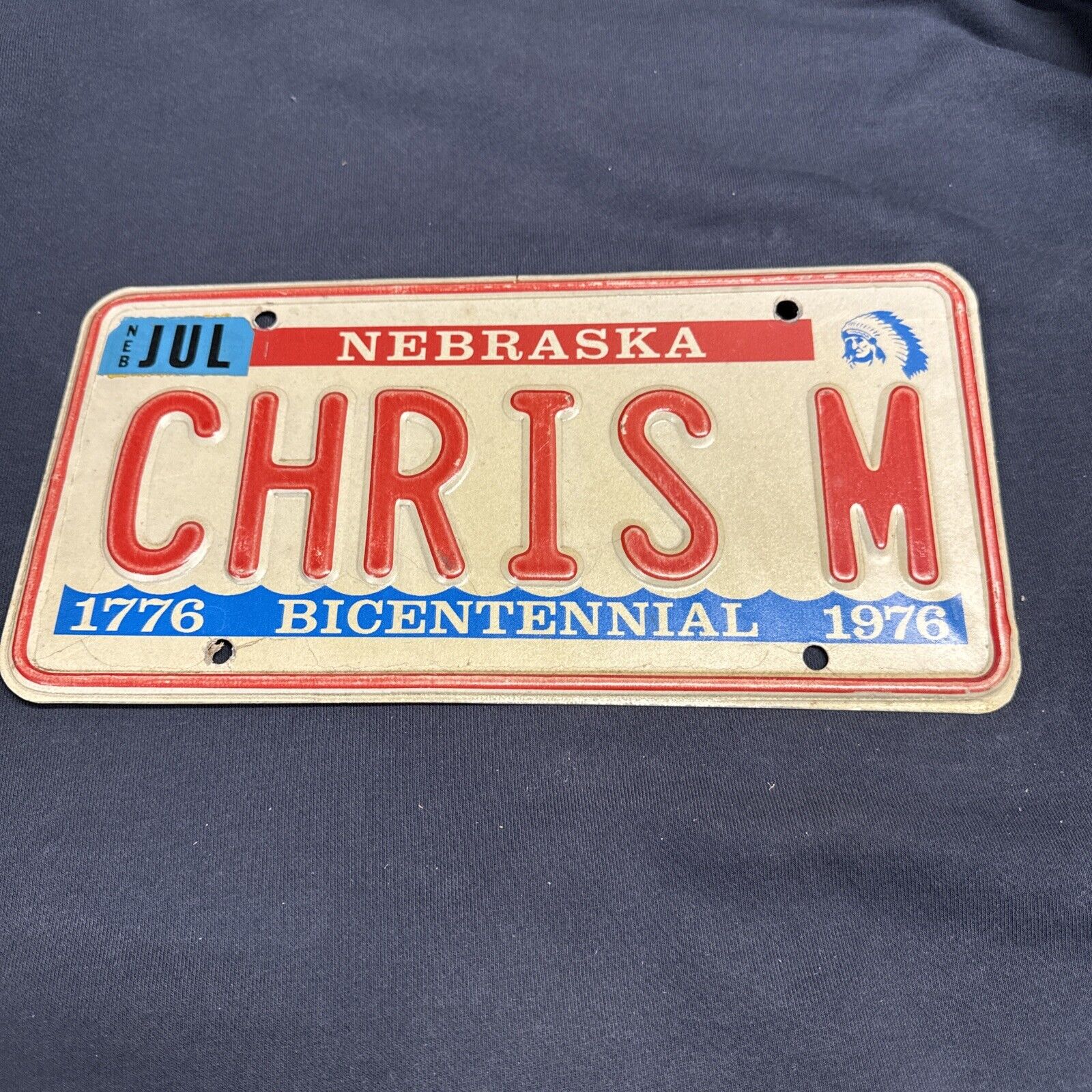 1976 Nebraska Bicentennial Vanity License Plate CHRIS M