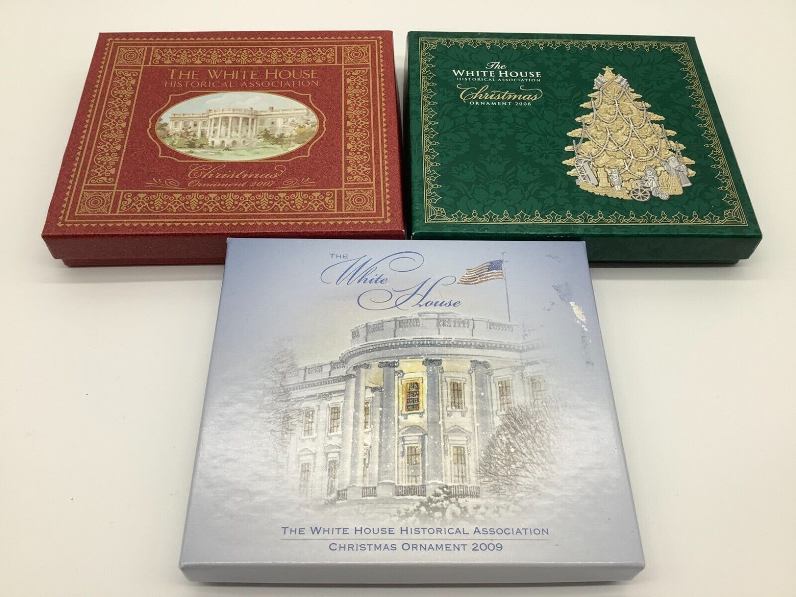 Three White House Historical Association Christmas Ornaments 2007 2008 2009