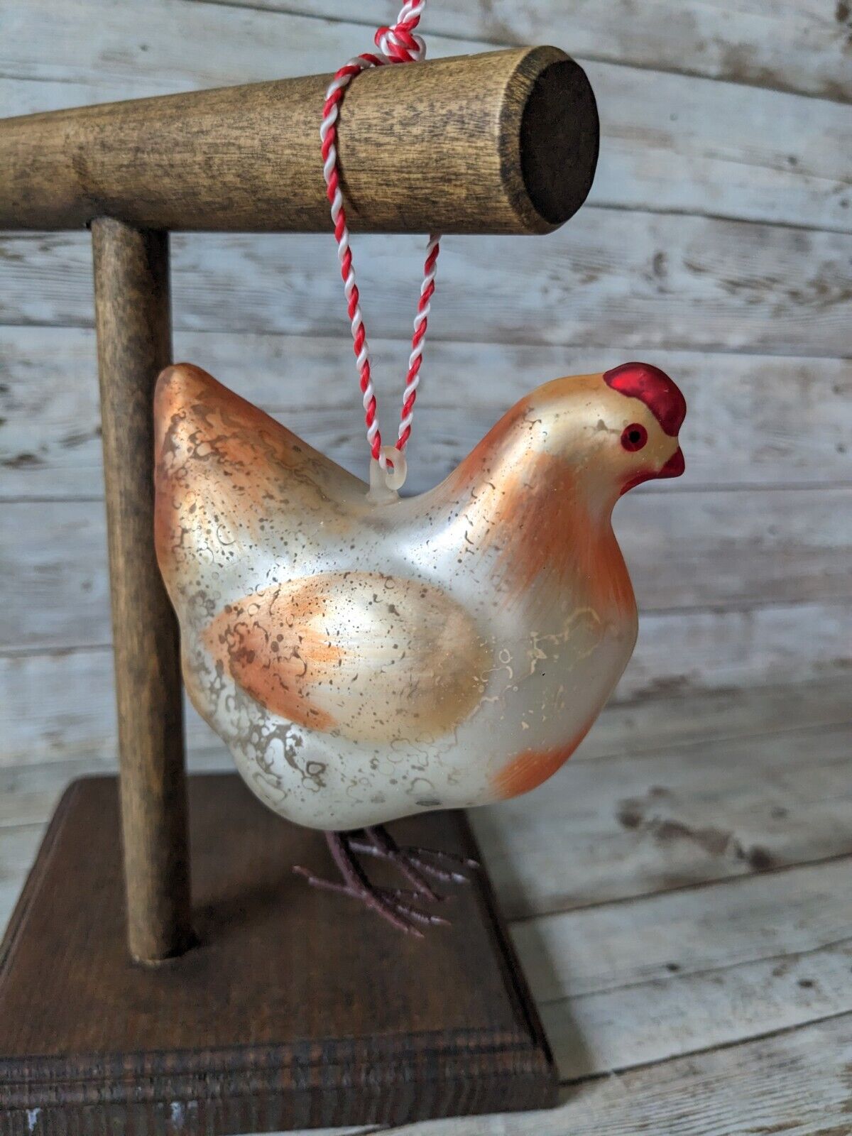  Blown Glass Chicken Ornament Hand Painted Crackle Hen