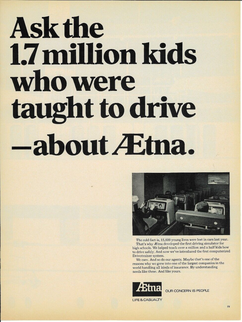 1969 AETNA Life &Causality Insurance Drivers Training Simulator Vintage Print Ad