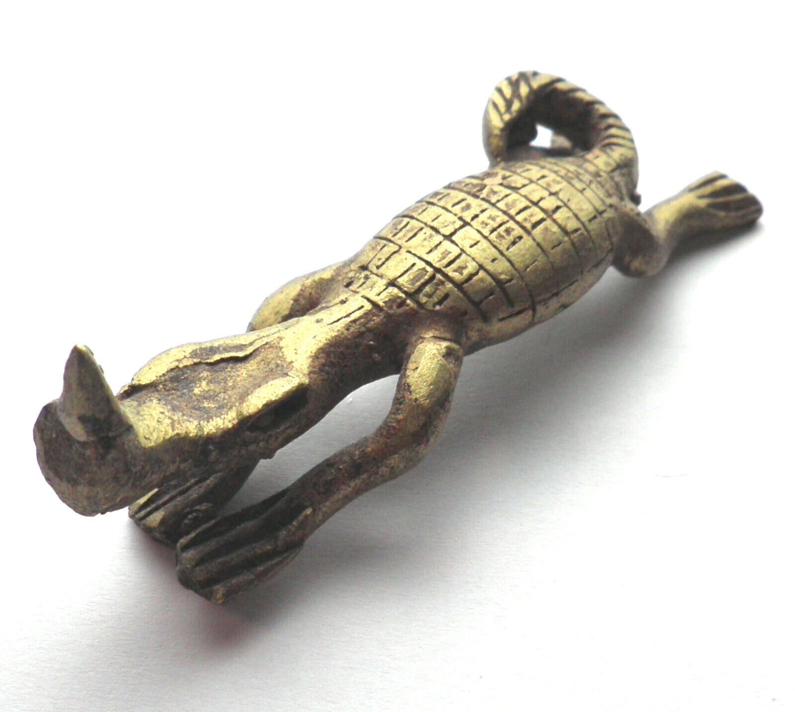 ANTIQUE AFRICAN ASHANTI AKAN HORNED CROCODILE GOLD WEIGHT 1700-1900 AD Brass .
